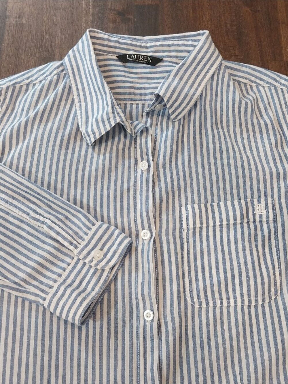 Ralph Lauren Shirt Dress S Black Label Blue Striped Long Sleeve Logo Cover-Up